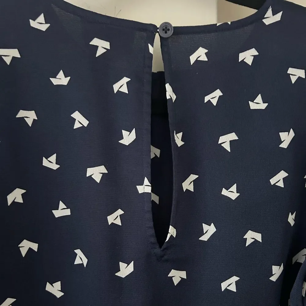 Kate Spade Navy Blue Patterned Blouse Women's Size XXS Designer Nautical Coastal